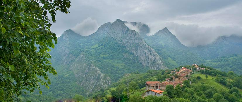 Village in Picos de Europa on a rainy day